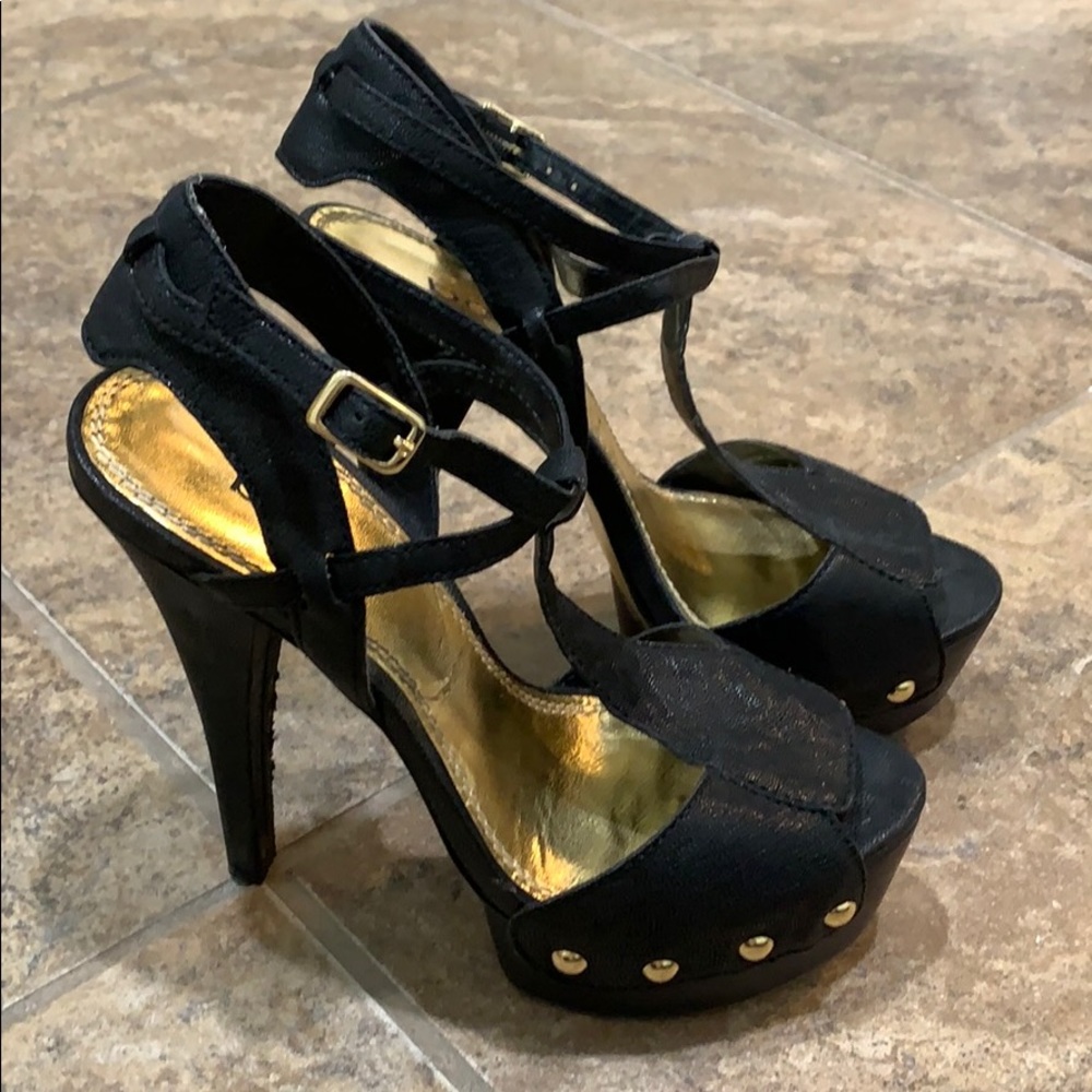 Bebe Platform Stilettos with Gold Stud Accents
